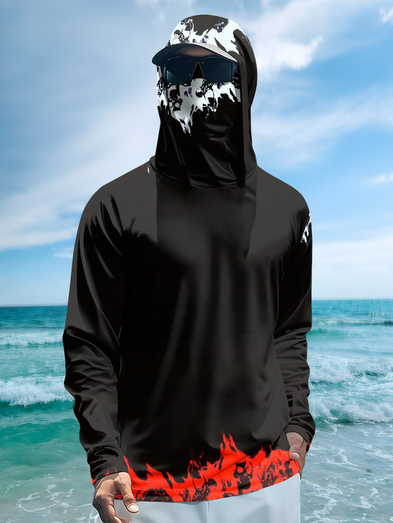 Men Hood Fishing Shirt long sl - Fishing Shirt Uv Protection ulasan dan harga