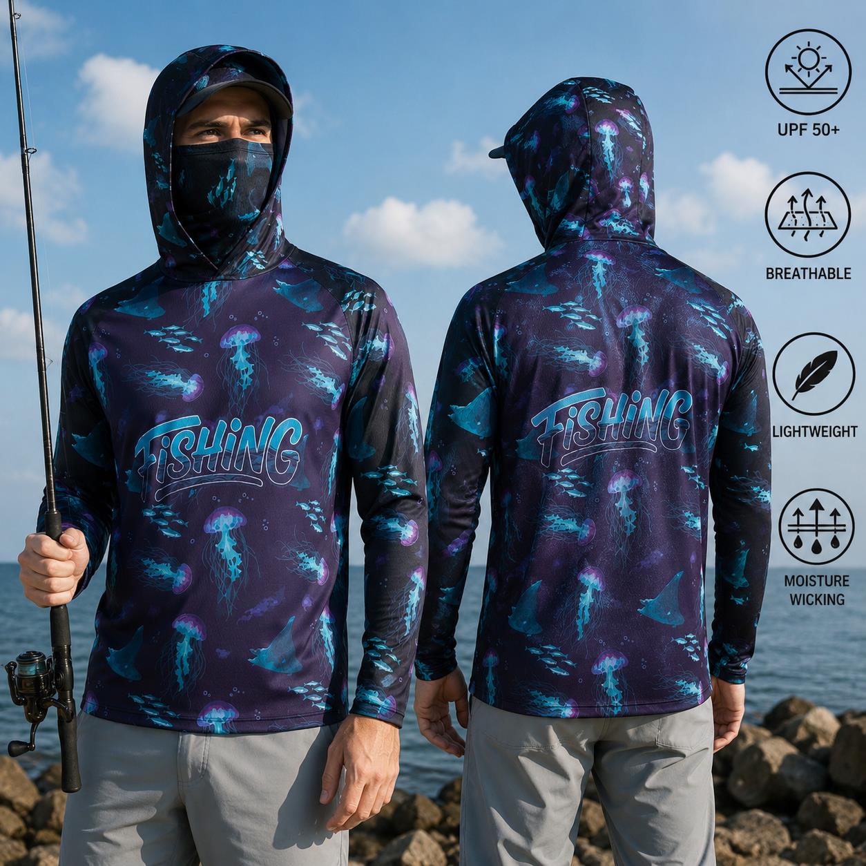 Fishing Shirt Hooded Men Fishi - Fishing Mask Sun Protection ulasan dan harga